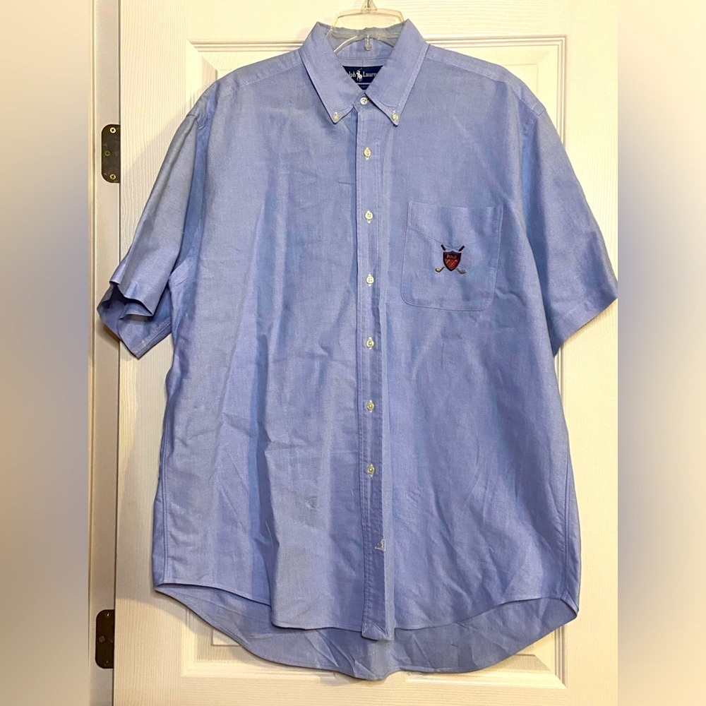 Polo Ralph Lauren Button Up Shirt Mens Large Short Sleeve Golf Crest Embroidered